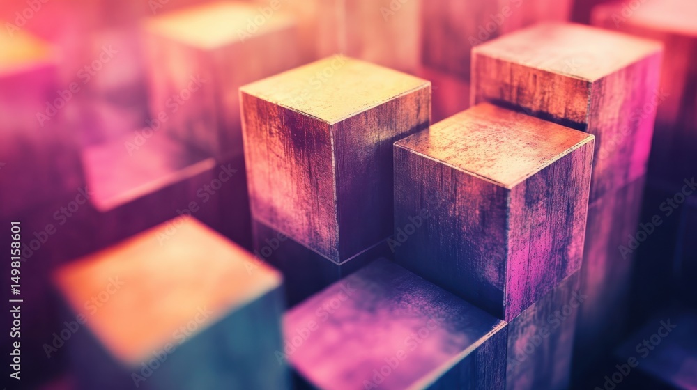 Wall mural abstract colorful blocks arrangement with blurred background
