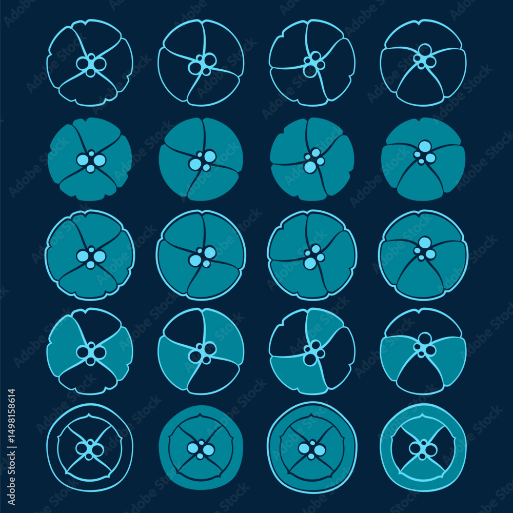 Poster set of abstract illustrations with jellyfish. isolated vector objects on blue background.