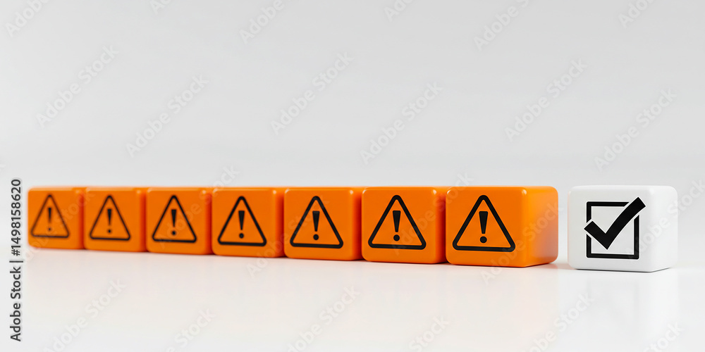 Aufkleber navigating risks from warning signs to successful completion represented by check mark smooth on tra