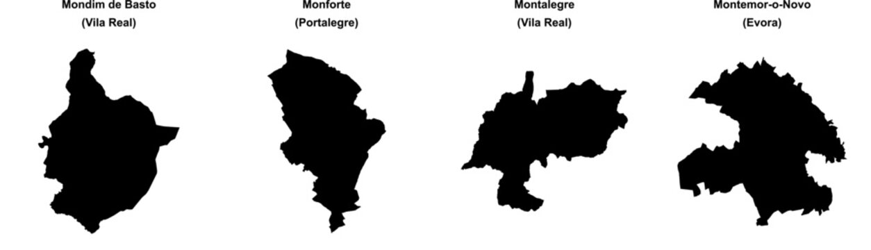 Mondim de Basto, Monforte, Montalegre, Montemor-o-Novo outline maps
