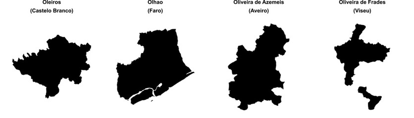 Obraz premium Oleiros, Olhao, Oliveira de Azemeis, Oliveira de Frades outline maps