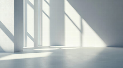 Embracing Sunlight: A minimalistic, pristine interior space bathed in the ethereal glow of natural light filtering through a window.