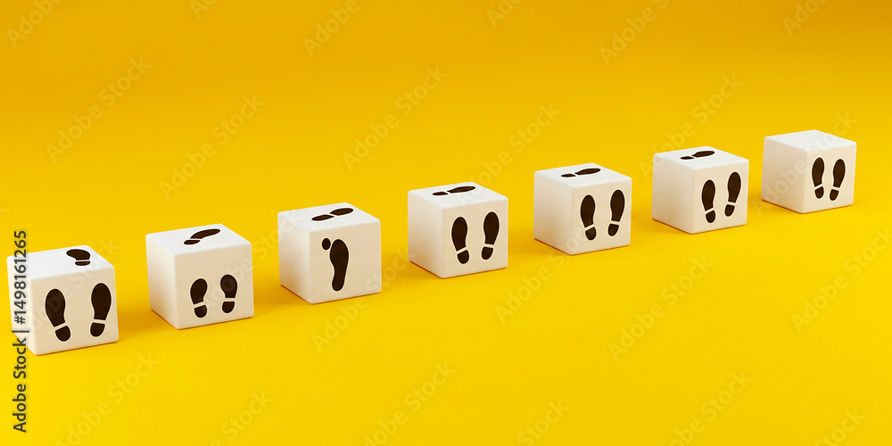 Poster the gradual journey of discovering your new steps represented by footprints on cubes against a on tr
