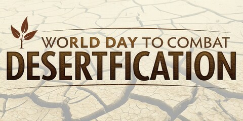 Bold typography design highlighting World Day to Combat Desertification with cracked earth background and environmental awareness theme