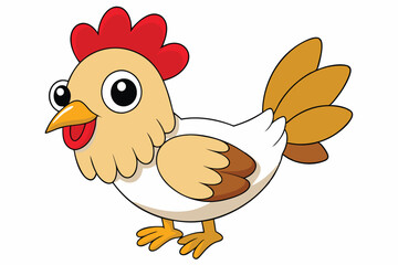 Cartoon Rooster Illustration with Bright Red Comb and Golden Tail Feathers, Poultry Art