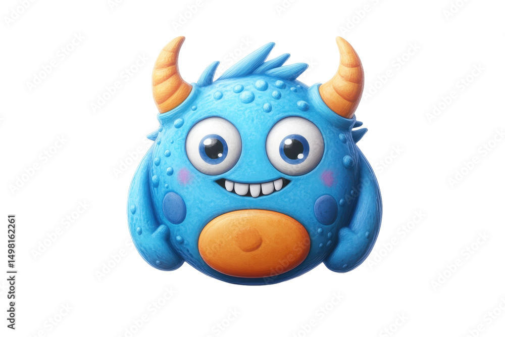 Poster cute blue dinosaur character with a smiling face and colorful features, perfect for children's illus