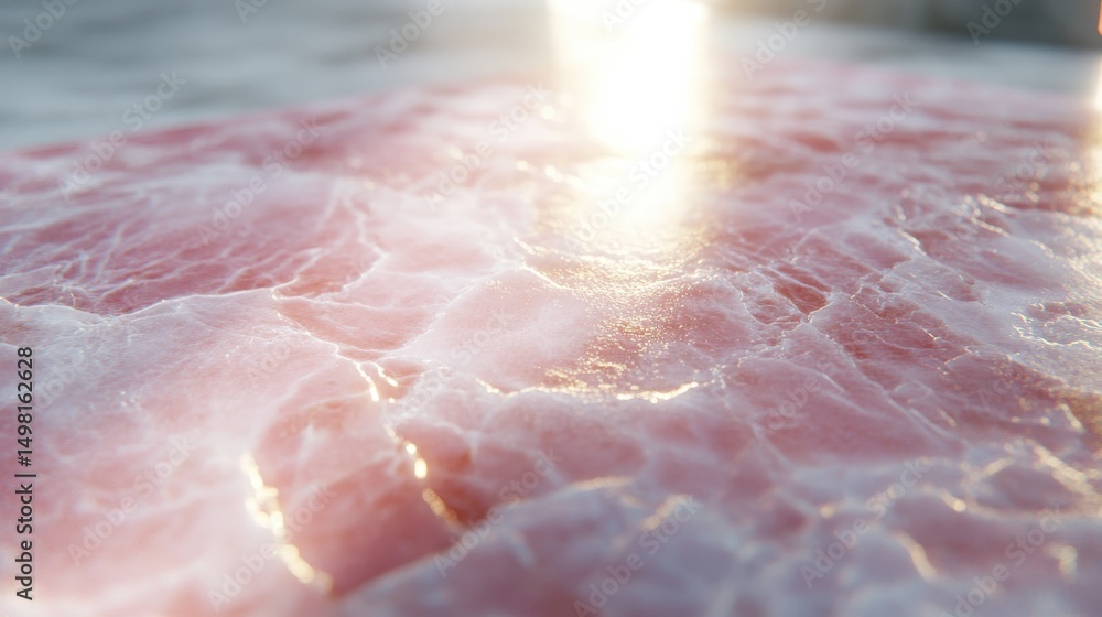 Wall mural close-up view of a shiny pink surface with soft light reflection