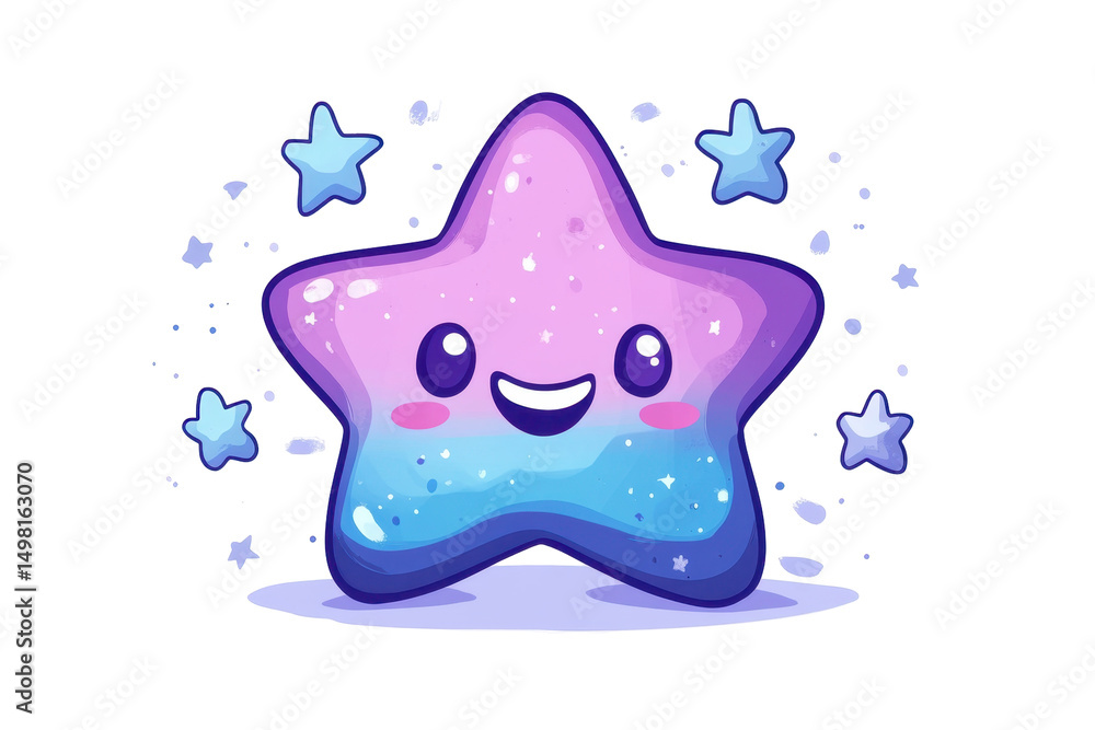 Poster cute blue dinosaur character with a smiling face and colorful features, perfect for children's illus