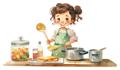 PNG Girl cooking cute food dish.