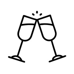 Two champagne glasses clinking in celebration on a white background  