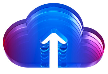 Cloud system with up arrow upload mark realistic icon and download data online service. colorful infinity with glass effect shaped, 3d rendering, Data storage