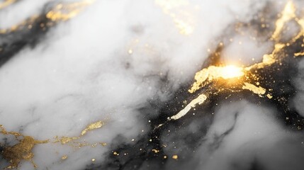 Elegant black and white marble texture with golden accents and shine