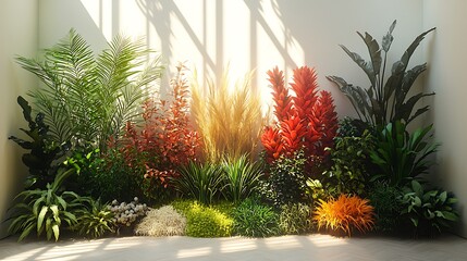 Vibrant display of assorted plants and foliage creating a lush indoor garden within an image.