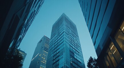 Obraz premium Twilight Metropolis: Skyscrapers Reaching for the Azure Sky