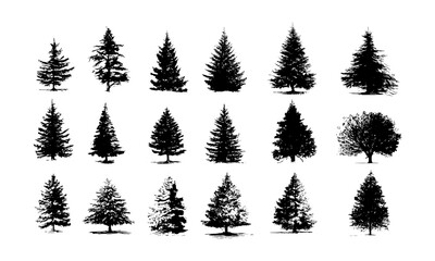Obraz premium Various Christmas tree silhouette vector illustration, holiday evergreen shapes, festive pine branch, seasonal decoration design, winter celebration outline, Xmas tree cutout, holiday symbol art.