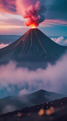 volcano with clouds