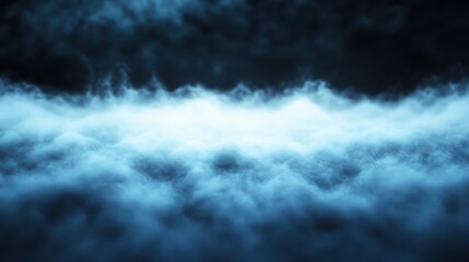 Obraz premium Ethereal Blue Fog Rolling Over Dark Background at Night Time