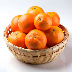 Fresh Juicy Mandarin Oranges in a Woven Basket