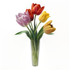 Fototapeta premium Beautiful tulips bouquet in vase colorful spring flowers floral arrangement
