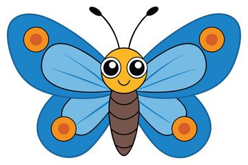 Cute Cartoon Butterfly with Big Eyes, Blue Wings and Orange Spots Illustration