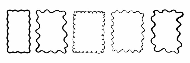 Set of wavy edges rectangle frames. Rectangular shapes with wiggly borders. Picture or photo frames, empty text boxes, label, tags on white background