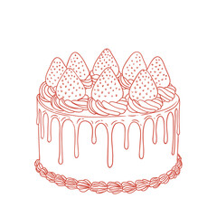 Hand-drawn illustration of a retro-style elegant cake and dessert, coquette-style drawings in linear style, for birthday menus, posters, cards, and graphic design.