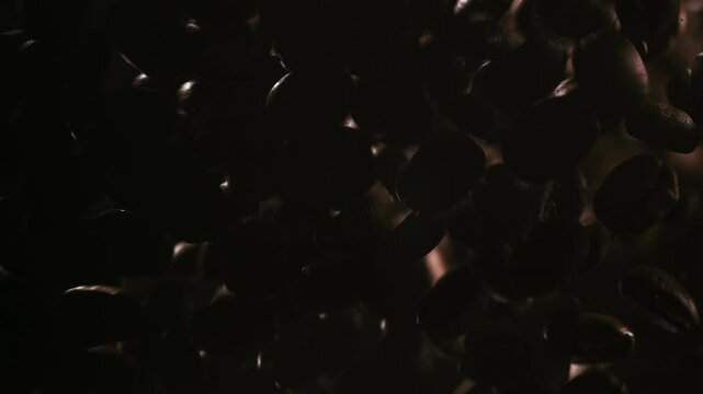 Coffee Beans Drop in Slow Motion