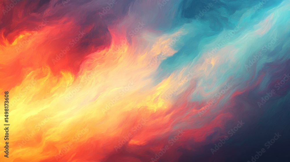Canvas Prints vibrant abstract flames in orange and blue soft gradient background