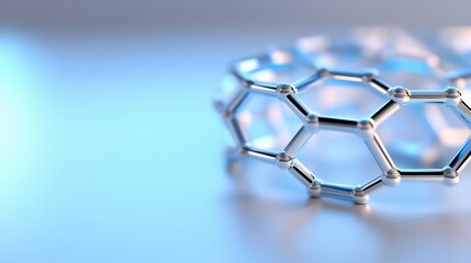 A detailed view of a metallic hexagonal structure gleaming under soft lighting highlights its unique geometric design and precision engineering, emphasizing its complexity and beauty
