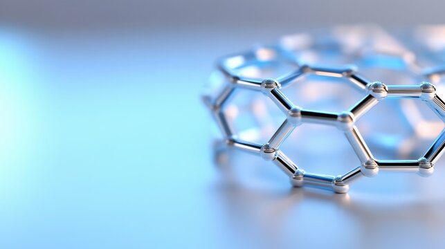 A detailed view of a metallic hexagonal structure gleaming under soft lighting highlights its unique geometric design and precision engineering, emphasizing its complexity and beauty - Powered by Adobe