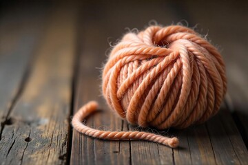 A single ball of luxurious, undyed wool yarn rests on a rustic wooden surface, ready for knitting or crochet  Soft natural fibers, perfect for crafting  , soft, natural wool