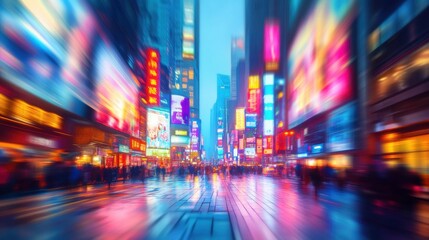 Fototapeta premium Vibrant City Streets at Night with Colorful Neon Lights and Reflections