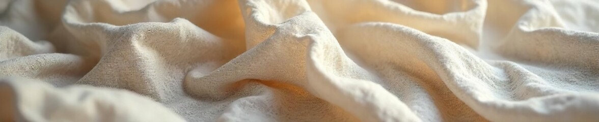 Close-up of crumpled linen fabric, evoking feelings of comfort, nostalgia, and gentle weariness; soft, muted light enhances the texture , background, close-up, hemp