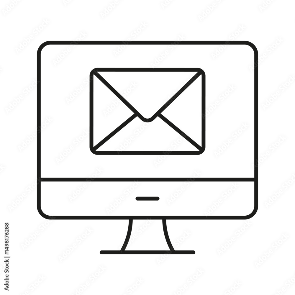 Poster computer with email envelope line icon. digital communication and online messaging outline symbol. e