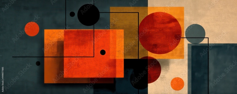 Poster abstract geometric design with overlapping vibrant shapes on a textured background