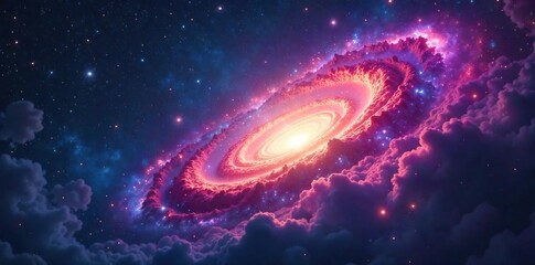 A celestial panorama depicting a swirling nebula, stars, and galaxies, representing the vastness and mystery of a divine cosmos , spirituality, celestial, darkness