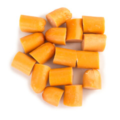 sausage isolated on white background slice pile