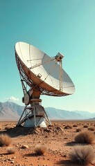 A lone, weathered satellite dish stands in a desolate landscape, its antenna pointed towards a blank, empty sky, symbolizing technological isolation and disconnection from the network , barren, metal