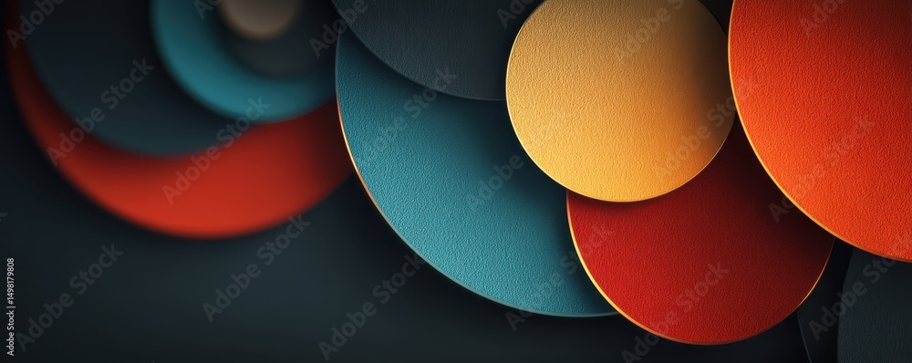 Aufkleber colorful abstract artwork with overlapping textured geometric circular shapes on a dark backdrop