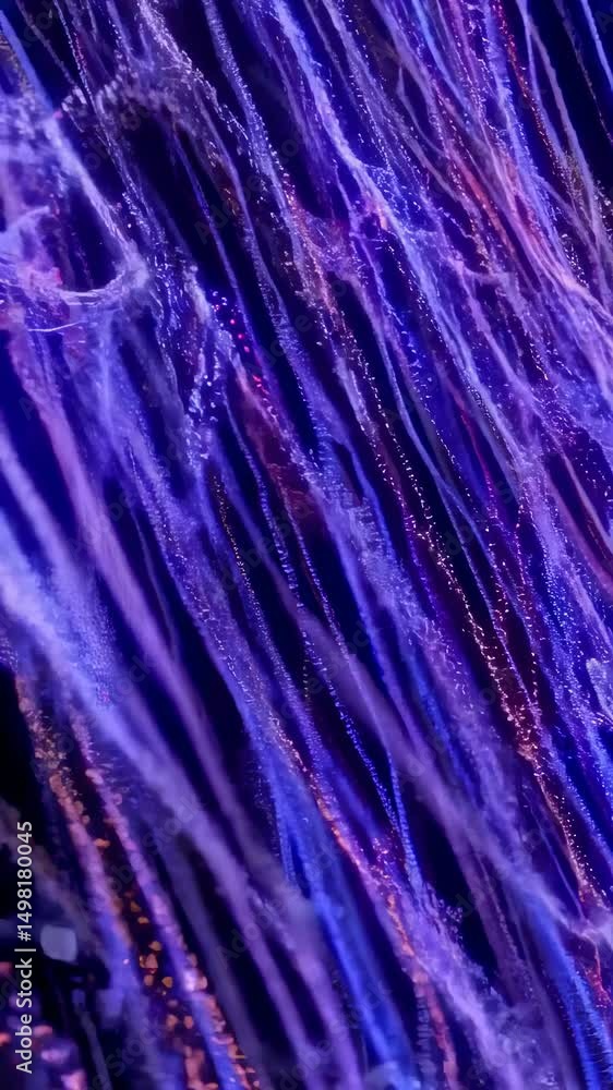 Poster abstract blue purple streams flowing against black backdrop. lines and particles creating dynamic ef