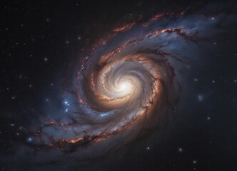 Distant galaxy swirling across a dark canvas, studded with brilliant stars ,  neutron star,  black hole