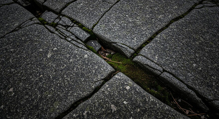 Textured grey granite stones with vibrant green moss