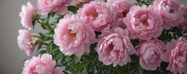 Obraz premium Full bloom pink peonies, a soft and romantic floral scene, ideal for elegant designs , floral, pink, background