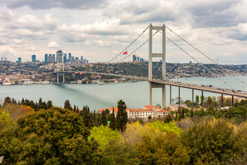 Bosphorus bridge (15 July Martyrs bridge) connecting Europe and Asia, Istanbul, Turkey