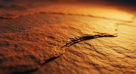 Close up of rough natural rock surface with warm golden light and detailed texture