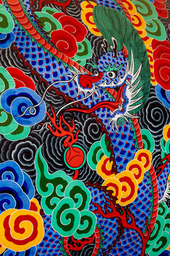 Closeup of colorful Korean Buddhist drum, Hiroshima, Japan