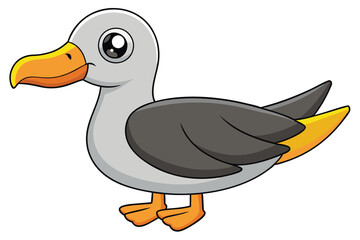 Cartoon Seagull with Big Eyes and Orange Beak and Feet Illustration