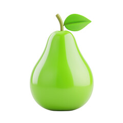 Bright Green Pear with Leaf on a Smooth White Background