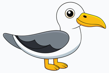 Cartoon Seagull Image with Yellow Beak and Feet and Gray Wings Artwork