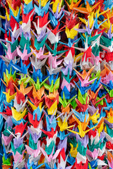 1000 cranes origami created as a prayer for peace on display in Peace Memorial Park, Hiroshima, Japan